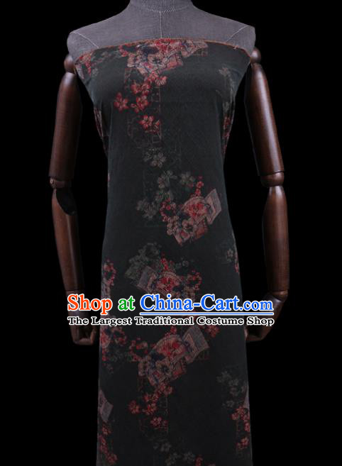 Asian Cheongsam Watered Gauze Cloth Fabric Traditional Chinese Classical Plum Blossom Pattern Black Silk Drapery