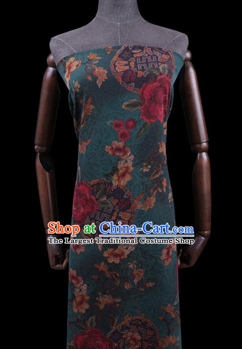 Chinese Classical Peony Pattern Green Watered Gauze Asian Traditional Cheongsam Cloth Drapery Gambiered Guangdong Silk Fabric