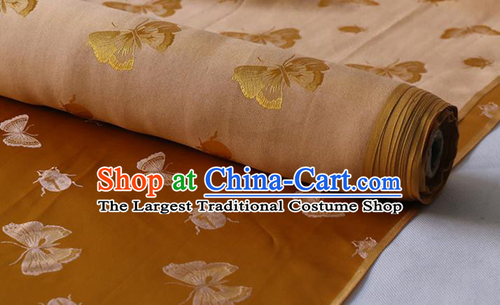 Asian Traditional Hanfu Satin Cloth Fabric Chinese Silk Drapery Classical Butterfly Ladybird Pattern Design Ginger Mulberry Silk