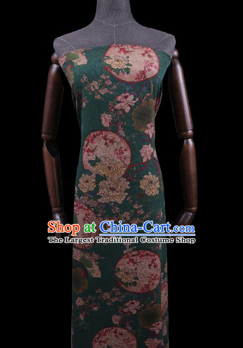 Chinese Classical Moon Peony Pattern Green Watered Gauze Traditional Cheongsam Cloth Drapery Asian Gambiered Guangdong Silk Fabric