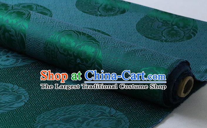 Traditional Chinese Cheongsam Cloth Fabric Classical Royal Pattern Deep Green Silk Drapery