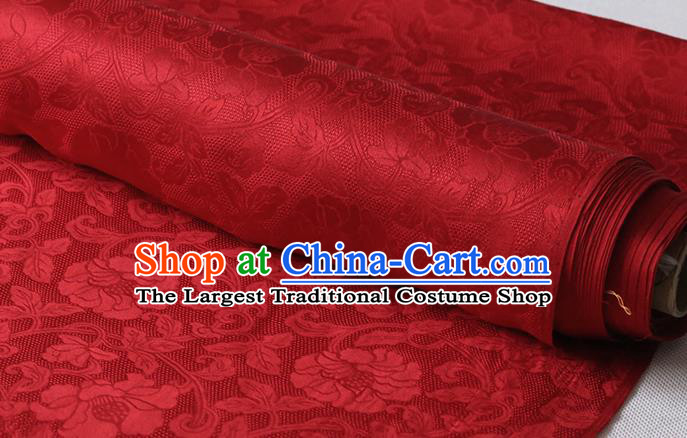 Chinese Traditional Cheongsam Silk Drapery Deep Red Damask Fabric Classical Twine Rose Pattern Jacquard Cloth