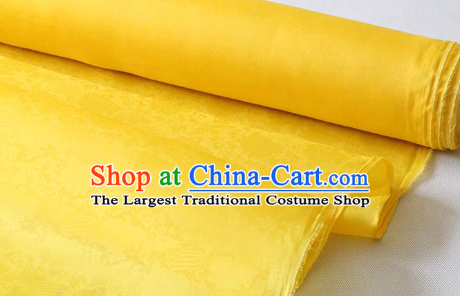 Chinese Yellow Organza Fabric Classical Phoenix Peony Pattern Silk Drapery Traditional Cheongsam Jacquard Damask Cloth