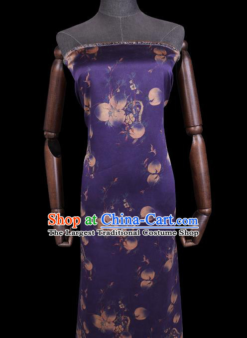 Chinese Classical Peach Pattern Purple Silk Fabric Traditional Watered Gauze Cheongsam Gambiered Guangdong Silk