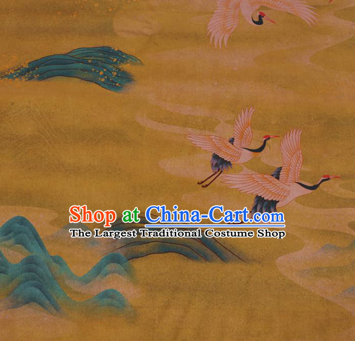 Chinese Classical Crane Pattern Yellow Gambiered Guangdong Silk Traditional Watered Gauze Cheongsam Silk Fabric