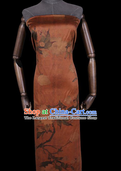 Chinese Classical Pear Blossom Pattern Orange Gambiered Guangdong Silk Cheongsam Silk Fabric Traditional Watered Gauze