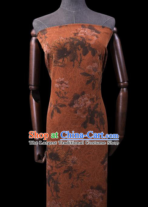 Chinese Traditional Watered Gauze Cheongsam Silk Fabric Classical Flowers Pattern Orange Gambiered Guangdong Silk