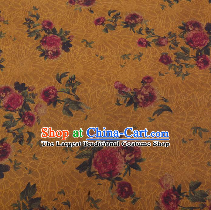 Chinese Traditional Watered Gauze Classical Flowers Pattern Yellow Gambiered Guangdong Silk Cheongsam Silk Fabric