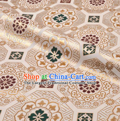 Japanese Nishijin Tapestry Satin Asian Kimono Beige Cloth Fabric Traditional Pattern Design Brocade