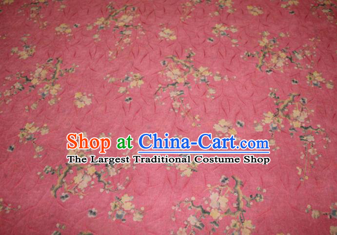 Chinese Cheongsam Pink Satin Fabric Traditional Gambiered Guangdong Gauze Classical Plum Blossom Pattern Silk Drapery