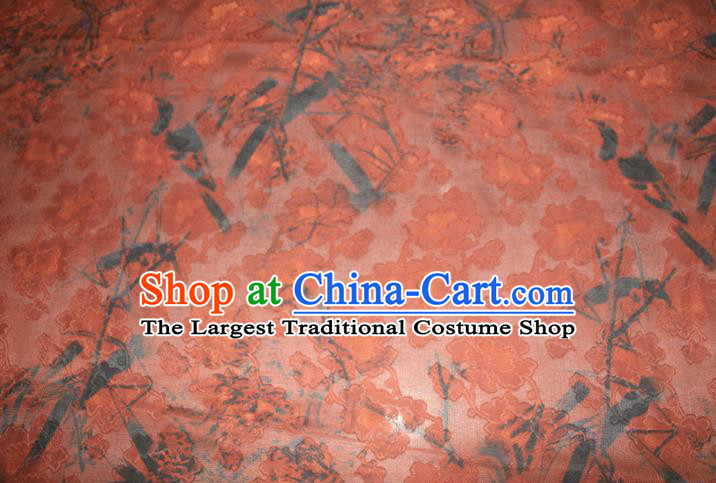 Chinese Classical Bamboo Pattern Silk Drapery Traditional Cheongsam Red Gambiered Guangdong Gauze Fabric
