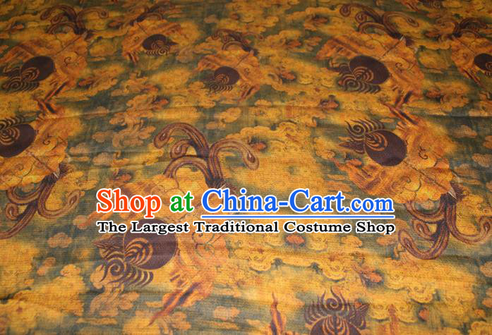 Chinese Traditional Ginger Gambiered Guangdong Gauze Cheongsam Yellow Satin Fabric Classical Pattern Silk Drapery