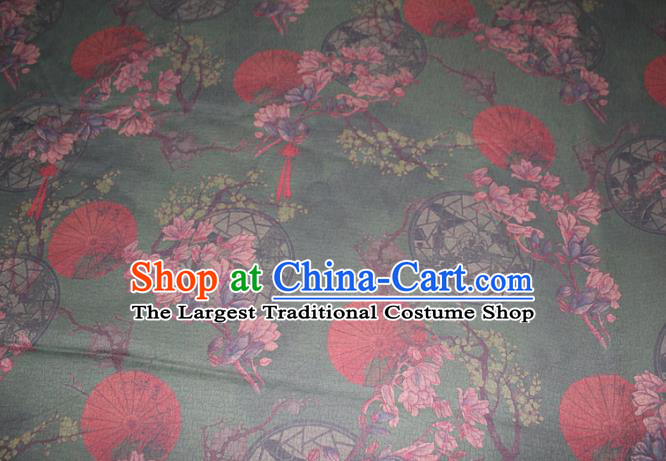 Chinese Cheongsam Green Satin Fabric Traditional Gambiered Guangdong Gauze Classical Mangnolia Pattern Silk Drapery