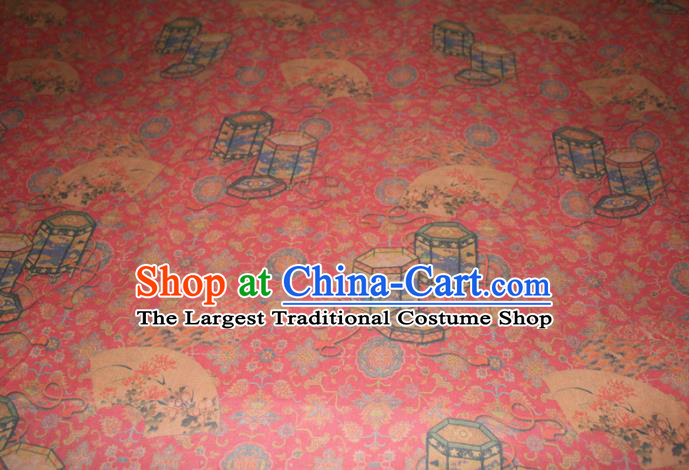 Chinese Cheongsam Red Satin Fabric Traditional Gambiered Guangdong Gauze Classical Lantern Pattern Silk Drapery