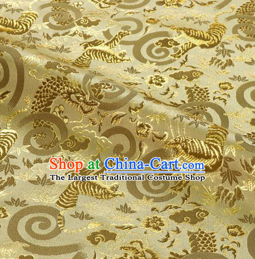 Asian Traditional Dragon Tiger Pattern Design Brocade Japanese Kimono Nishijin Tapestry Satin Golden Cloth Fabric