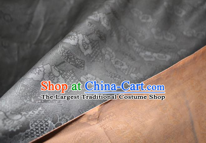 Chinese Black Silk Fabric Classical Flowers Pattern Silk Drapery Traditional Cheongsam Gambiered Guangdong Gauze