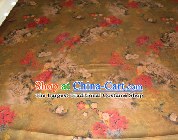 Chinese Traditional Fabric Cheongsam Ginger Gambiered Guangdong Gauze Classical Peony Pattern Silk Drapery