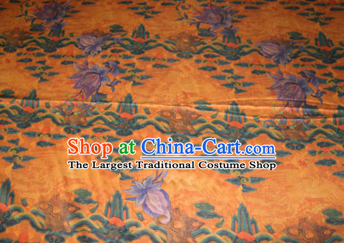 Chinese Traditional Cheongsam Gambiered Guangdong Gauze Fabric Classical Flowers Pattern Orange Silk Drapery