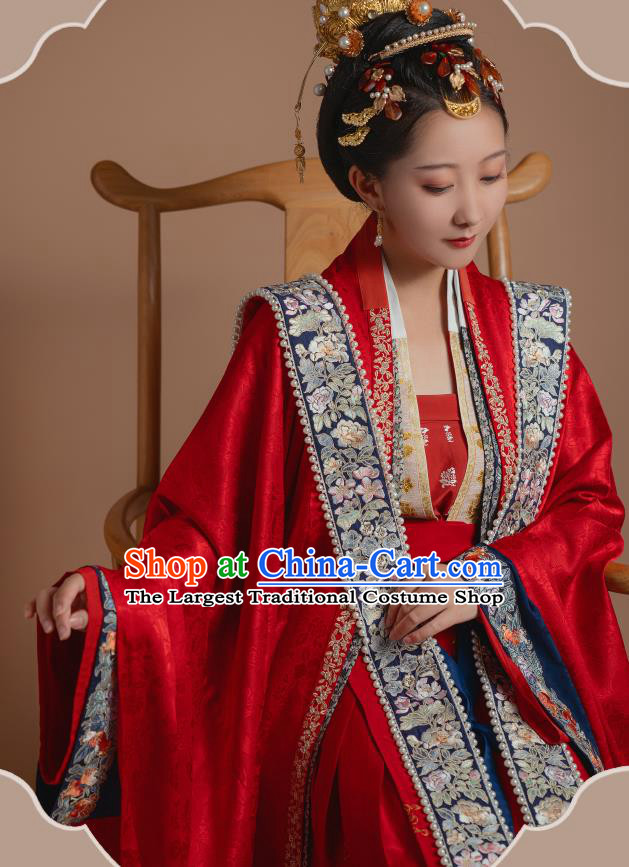 Ancient China Traditional Wedding Hanfu Clothing Song Dynasty Court Empress Red Historical Costumes Complete Set