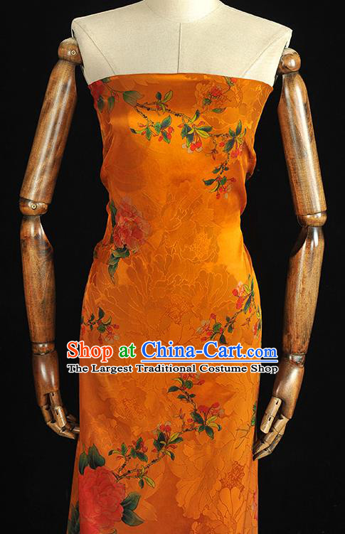 Chinese Classical Begonia Pattern Silk Drapery Traditional Gambiered Guangdong Gauze Cheongsam Jacquard Fabric Orange Satin