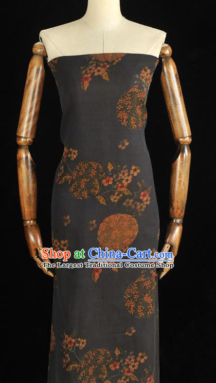 Chinese Classical Plum Blossom Pattern Silk Drapery Traditional Cheongsam Black Silk Fabric Gambiered Guangdong Gauze