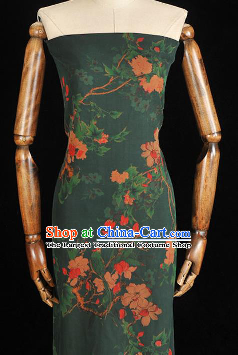 Chinese Green Gambiered Guangdong Gauze Traditional Cheongsam Silk Fabric Classical Begonia Pattern Silk Drapery