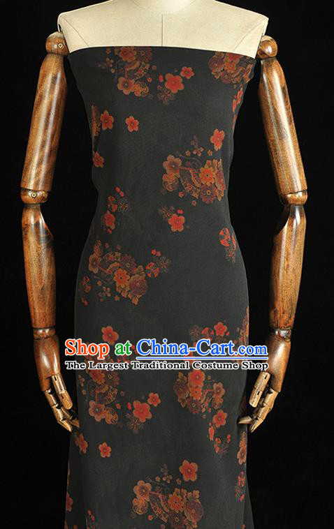 Chinese Traditional Black Silk Drapery Cheongsam Silk Fabric Classical Plum Blossom Pattern Gambiered Guangdong Gauze