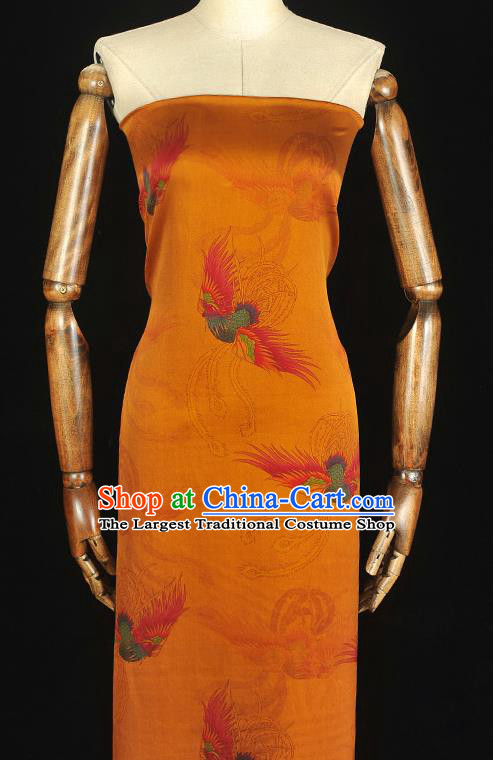 Chinese Classical Phoenix Pattern Gambiered Guangdong Gauze Cheongsam Silk Fabric Traditional Yellow Silk Drapery