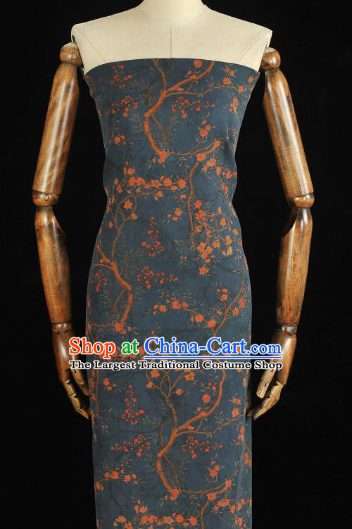 Chinese Traditional Silk Drapery Classical Floral Pattern Gambiered Guangdong Gauze Cheongsam Navy Silk Fabric