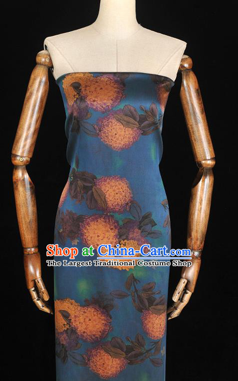 Chinese Classical Hydrangea Pattern Jacquard Satin Blue Gambiered Guangdong Gauze Traditional Cheongsam Cloth Silk Fabric