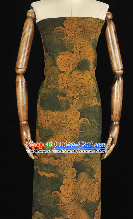 Chinese Classical Cloud Pattern Silk Fabric Traditional Cheongsam Gambiered Guangdong Gauze Dark Green Cloth