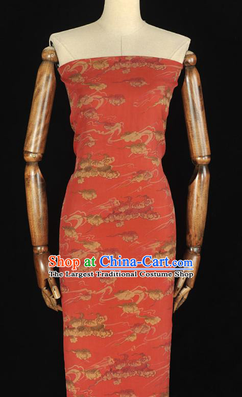 Chinese Traditional Cheongsam Cloth Red Gambiered Guangdong Gauze Classical Clouds Pattern Silk Fabric