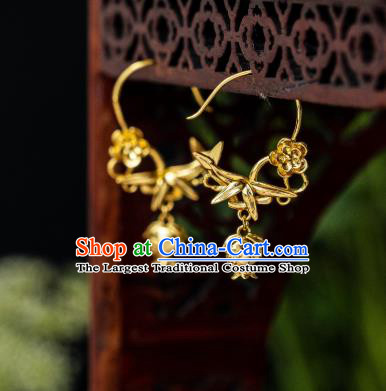 China Ming Dynasty Gilding Pomegranate Bamboo Earrings Traditional Palace Ear Jewelry