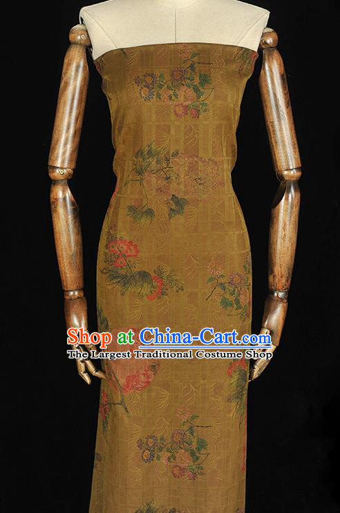 Chinese Cloth Classical Flowers Pattern Silk Fabric Traditional Cheongsam Olive Green Gambiered Guangdong Gauze