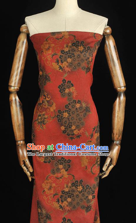 Chinese Traditional Cheongsam Red Silk Fabric Gambiered Guangdong Gauze Classical Apricot Blossom Pattern Cloth