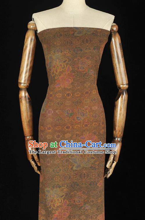 Chinese Traditional Jacquard Fabric Cheongsam Gambiered Guangdong Gauze Classical Lotus Pattern Ginger Silk Cloth