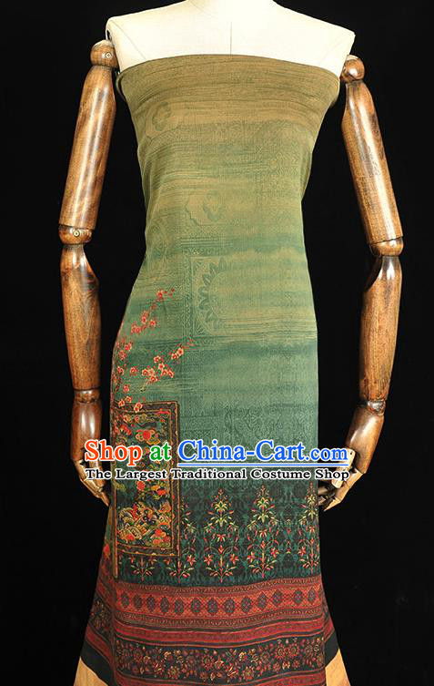 China Traditional Plum Blossom Pattern Green Silk Fabric Classical Cheongsam Gambiered Guangdong Gauze Cloth