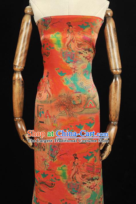 Traditional Red Gambiered Guangdong Gauze Chinese Cheongsam Jacquard Material Classical Goddess Pattern Silk Fabric