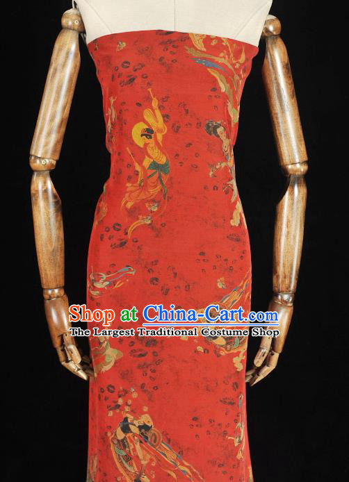 Chinese Traditional Cheongsam Silk Cloth Red Gambiered Guangdong Gauze Material Classical Goddess Pattern Silk Fabric