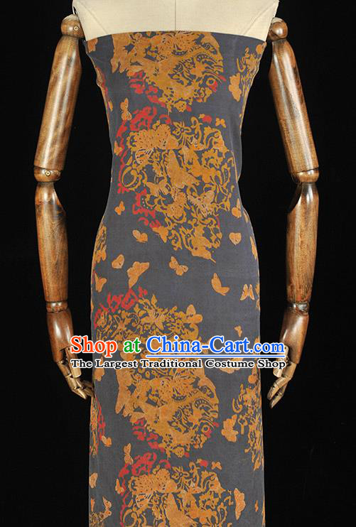 Chinese Traditional Butterfly Pattern Silk Fabric Cheongsam Material Navy Gambiered Guangdong Gauze