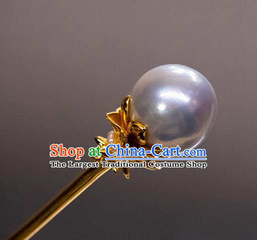 China Ming Dynasty Princess Pearls Hairpin Traditional Noble Lady Hair Accessories Ancient Hanfu Gilding Hair Jewelry