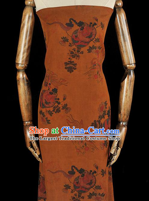 Chinese Traditional Phoenix Pattern Silk Fabric Classical Cheongsam Material Ginger Gambiered Guangdong Gauze