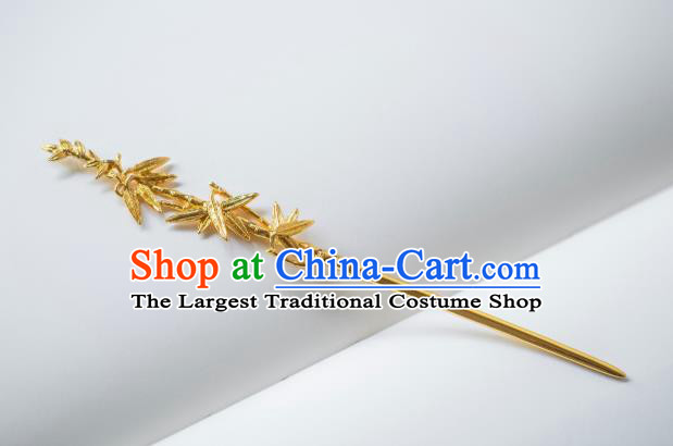 China Traditional Noble Lady Hair Accessories Ancient Hanfu Hair Jewelry Ming Dynasty Gilding Bamboo Leaf Hairpin