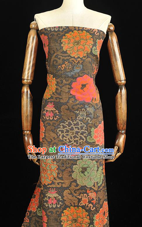 Top Chinese Classical Cheongsam Black Silk Material Traditional Flowers Pattern Gambiered Guangdong Gauze Fabric