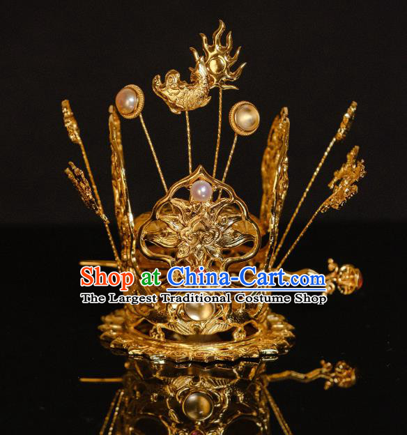 China Traditional Gilding Hair Crown Hair Accessories Ancient Hanfu Hair Jewelry Ming Dynasty Female Swordsman Hairpin