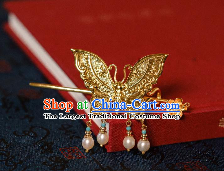 China Traditional Ming Dynasty Noble Lady Butterfly Hair Crown and Hairpin Hair Accessories Ancient Hanfu Gilding Hair Jewelry