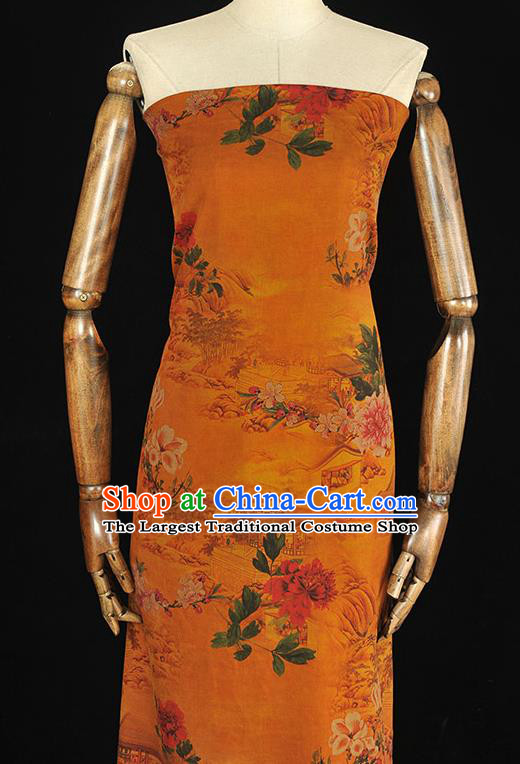 Top Cheongsam Cloth Fabric Chinese Classical Palace Peony Pattern Ginger Silk Material Traditional Gambiered Guangdong Gauze