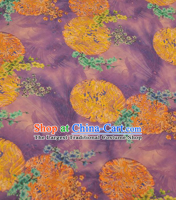 Chinese Classical Round Dragon Pattern Purple Silk Material Traditional Gambiered Guangdong Gauze Top Cheongsam Cloth Fabric