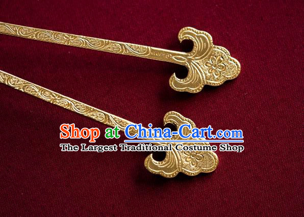 China Ancient Empress Hair Stick Tang Dynasty Chiseled Gilding Hairpins Traditional Hanfu Hair Accessories