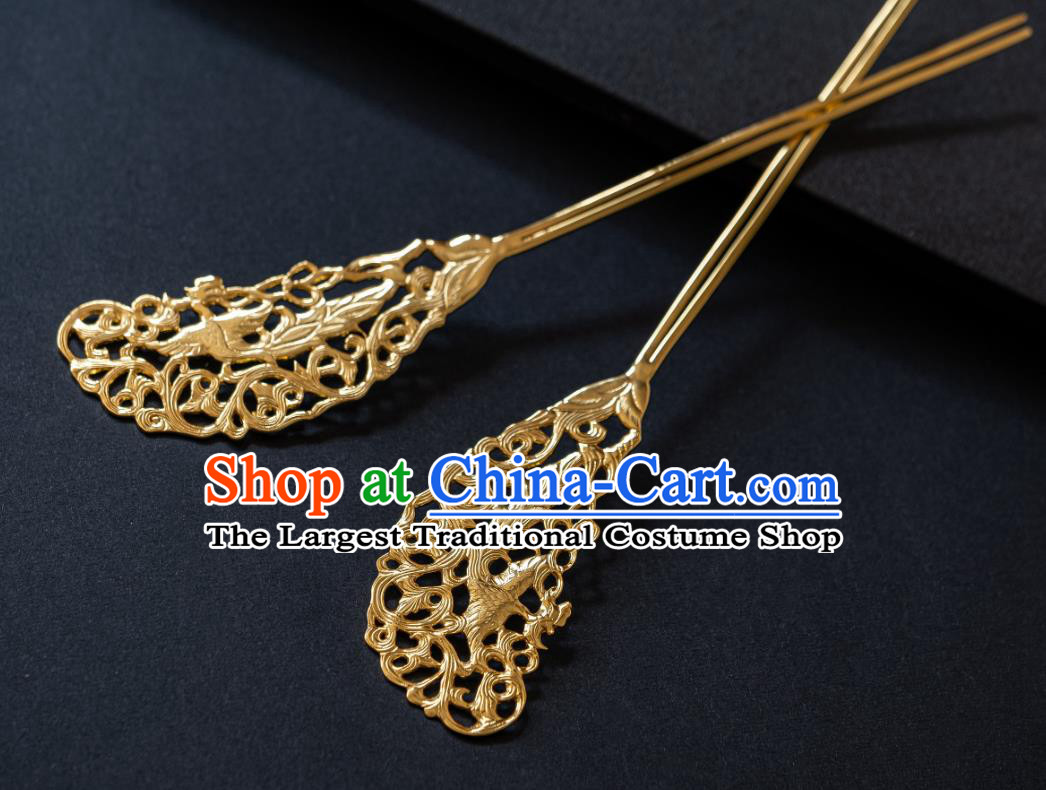 China Ancient Empress Hair Stick Traditional Hanfu Hair Accessories Tang Dynasty Gilding Carving Phoenix Hairpins